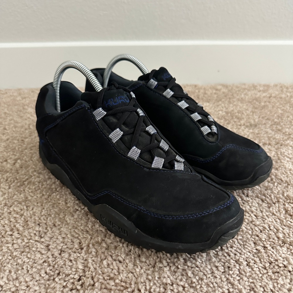 KURU Chicane Walking Shoes Womens 10 Black Blue Leather Suede Hiking Sneakers